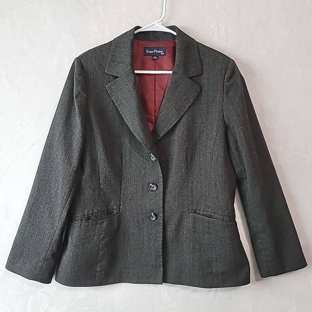 Evan Picone Women’s Gray Pin Stripe Lined Suit Jacket Blazer Size 16 3 Button